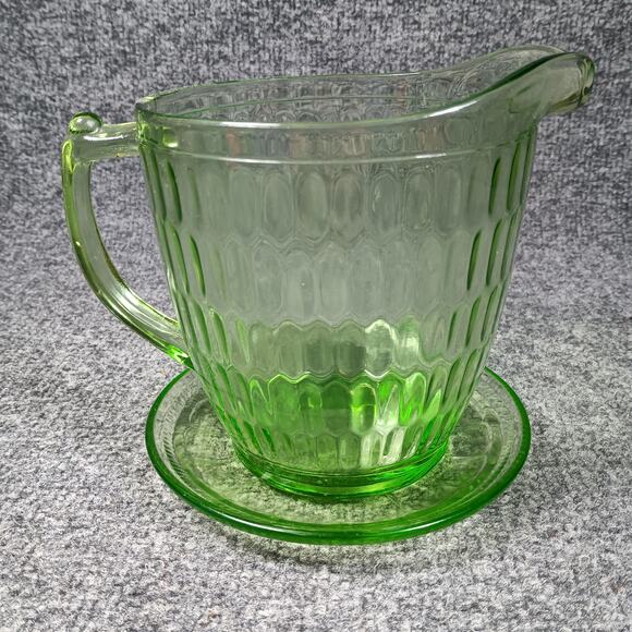 Unbranded Other - Vintage Uranium Glass Honeycomb Pitcher Green Vaseline Depression Glass Unmarked